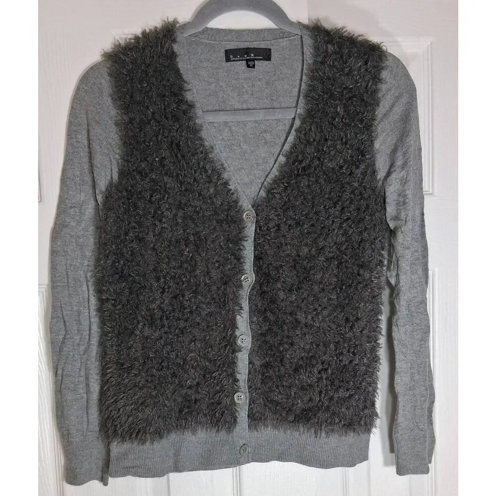 B+ab womens small cardigan sweater nylon Angora gray fluffy soft quiet luxury - Picture 3 of 9